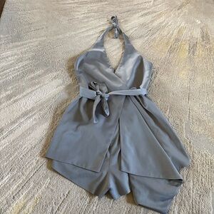 Revolve Stylestalker Kara romper gray halter tie waist sexy skirted small new